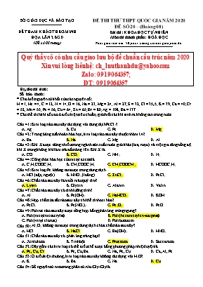 Đề thi thử THPT Quốc gia môn Hóa học năm 2020 - Đề số 20 (Kèm đáp án)